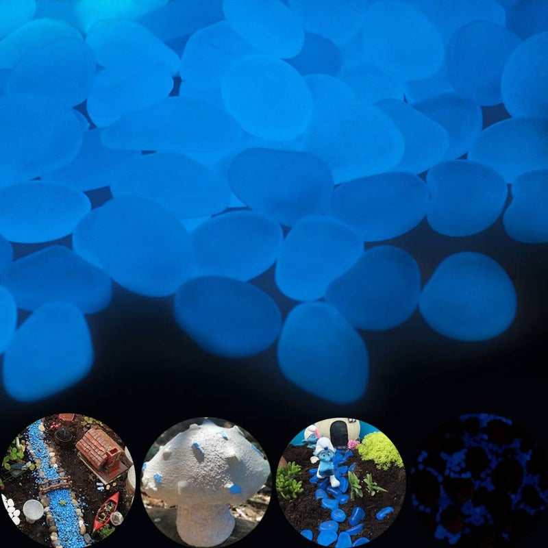 GLOCARNIVAL Glow Pebbles, 300 pcs Blue Glowing Rocks for Outdoor Decor, Garden Lawn Yard, Aquarium, Walkway, Fish Tank, Pathway, Luminous Pebbles Powered by Light or Solar - Image 2